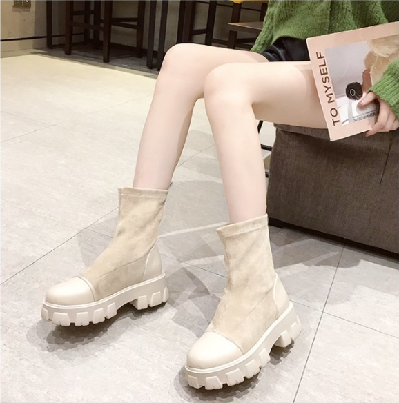 boots femme beige sans lacets